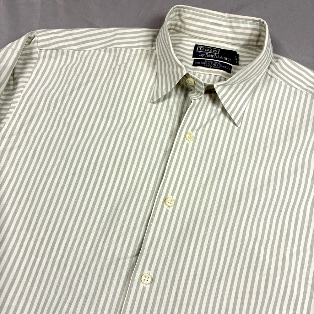 VTG Polo Ralph Lauren Marlow Reverse Stripe Gray Shirt Medium